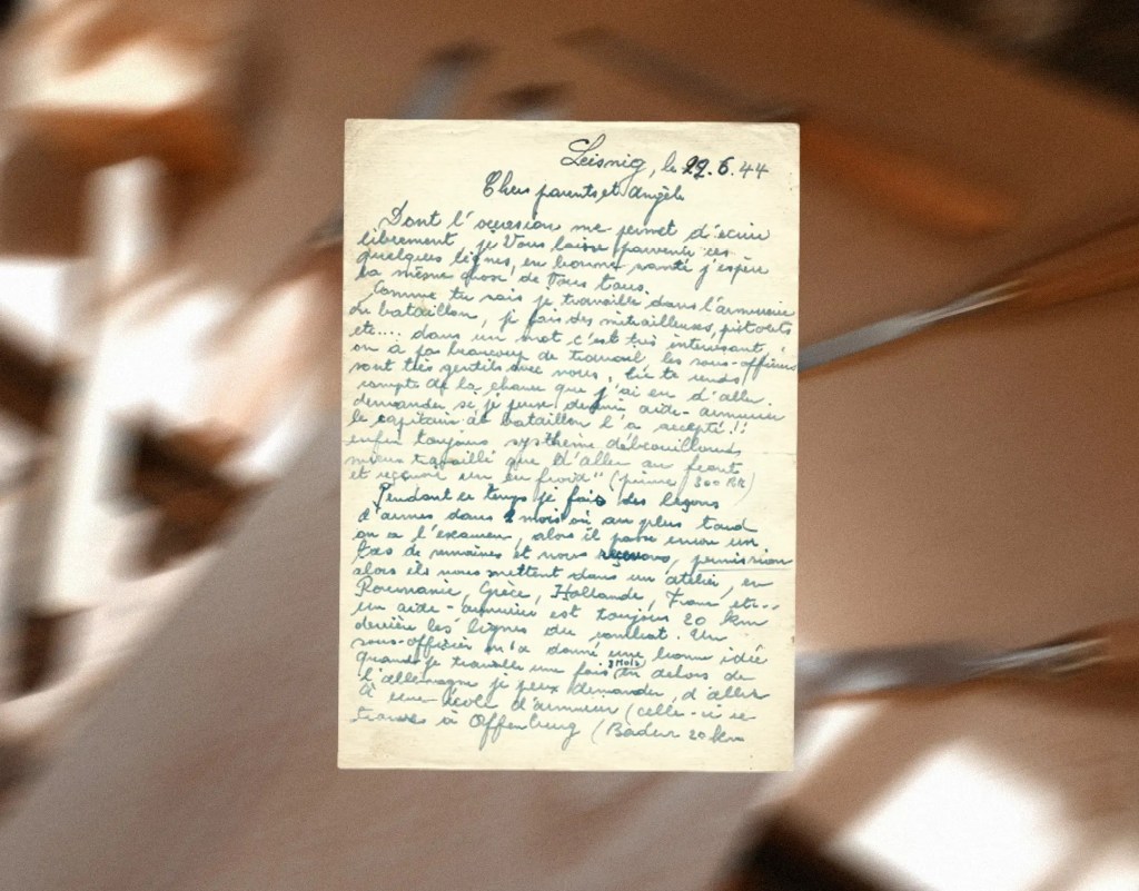 Première page d’une lettre manuscrite écrite par le grand-père à l’origine de la passion pour l’armurerie